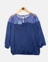 Navy Blue Lace Yoke Blouse with 3/4 Sleeves